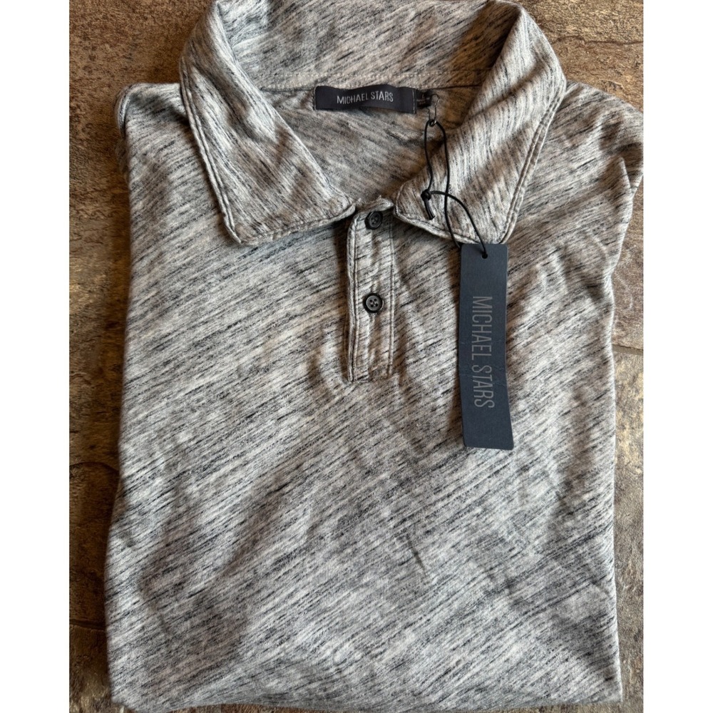 NWT $108 Michael Stars Mens Polo‎ Shirt Marble Print Short Sleeve Designer Large